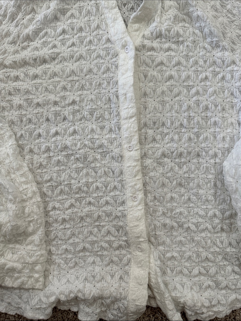 Adrianna Papell White Textured Lace Button-Up Collared Top. Size XL. - Picture 4 of 9